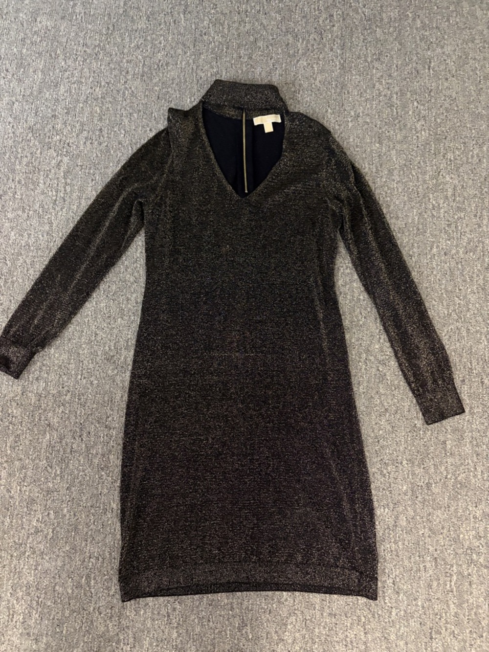 Michael Kors Black and gold Metallic Long Sleeve V-Neck Dress